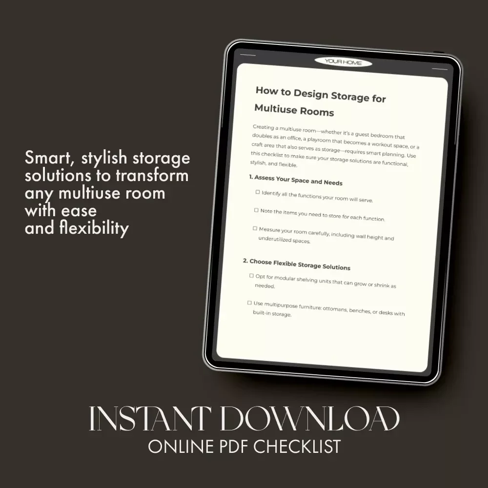 How to Design Storage for Multiuse Rooms Checklist | Smart Home Organization Guide | Digital Download for Flexible, Stylish & Functional Spaces