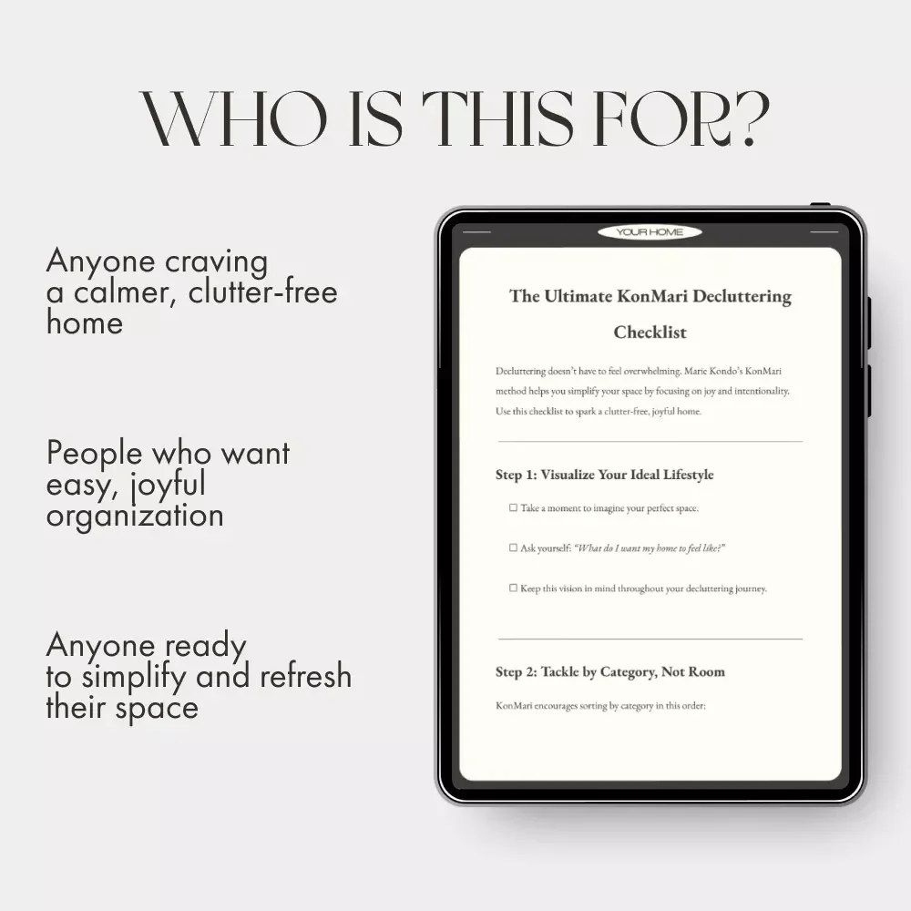 The Ultimate KonMari Decluttering Checklist | Printable Home Organization Guide | Digital Download for Minimalist Living | Best Way to Declutter with KonMari
