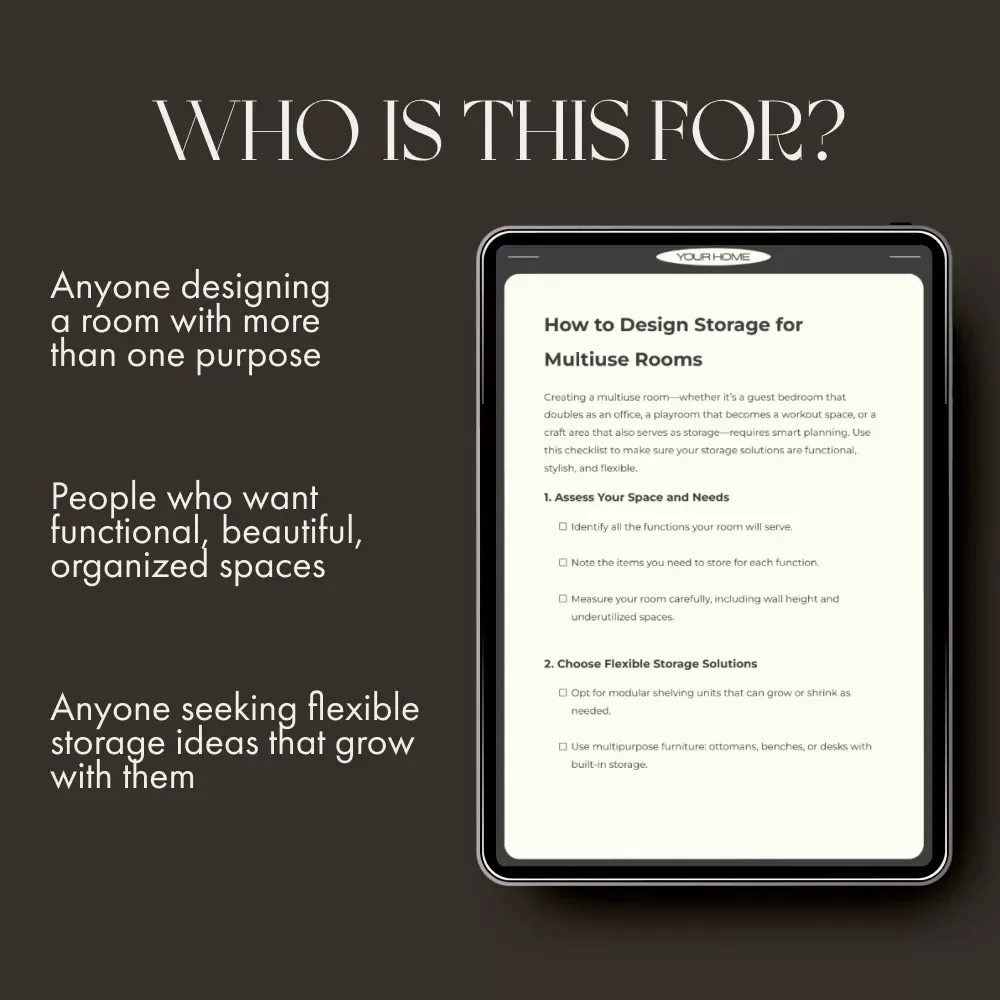 How to Design Storage for Multiuse Rooms Checklist | Smart Home Organization Guide | Digital Download for Flexible, Stylish & Functional Spaces