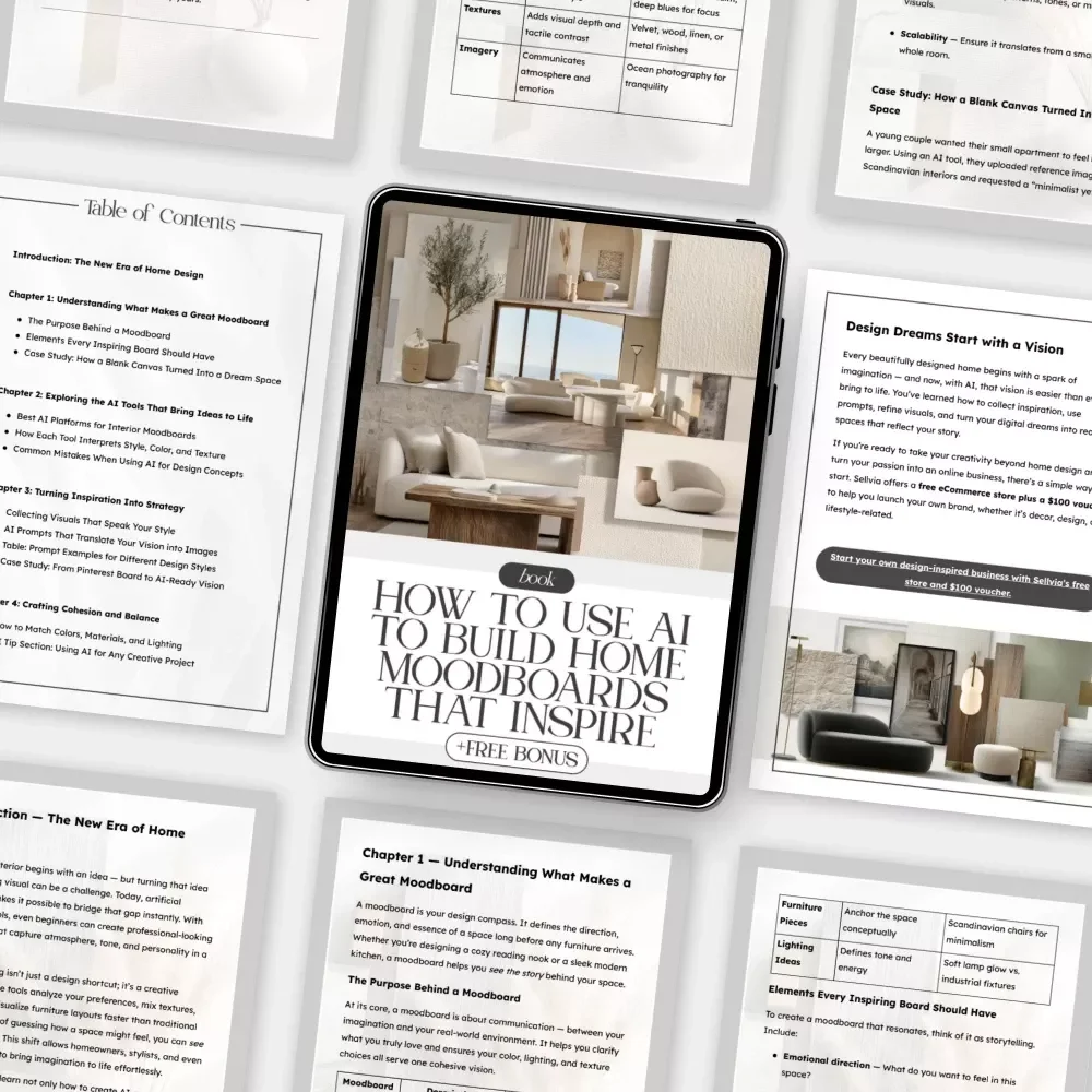 How to Use AI to Build Home Moodboards That Inspire | Digital eBook for Interior Designers, DIY Decor Lovers & Creators | Learn how to use AI to create home moodboards with ease