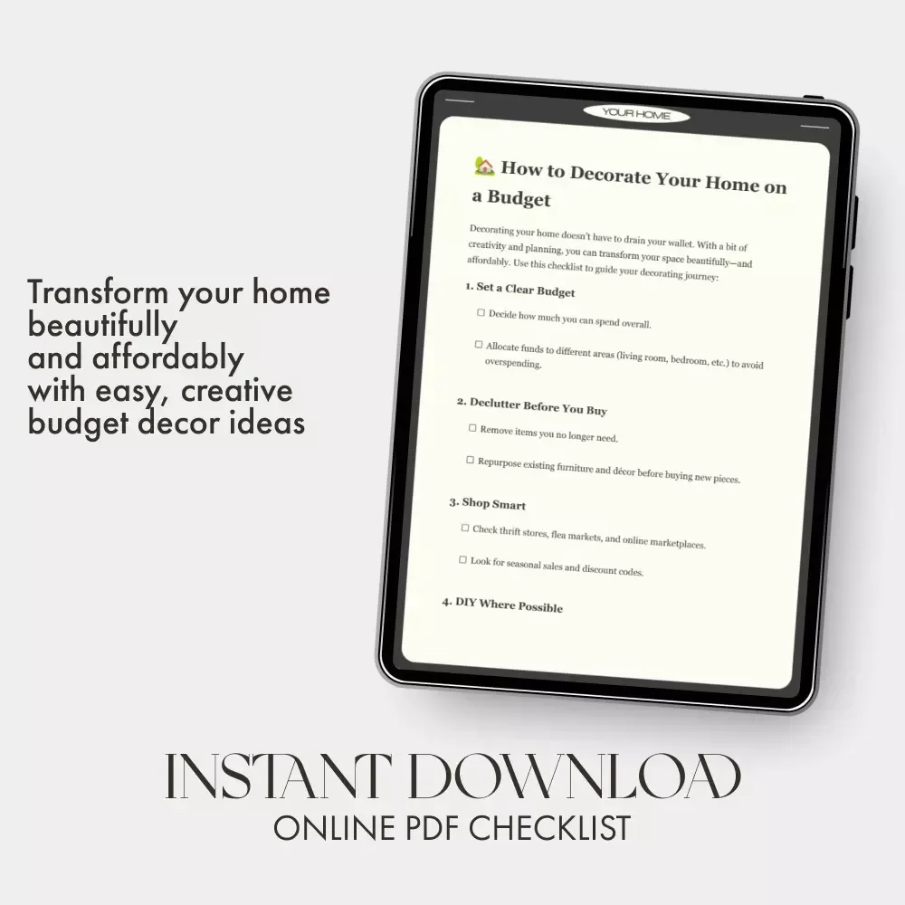 How to Decorate Your Home on a Budget | Printable Home Décor Checklist | Affordable Decorating Ideas for Every Room | Instant Digital Download