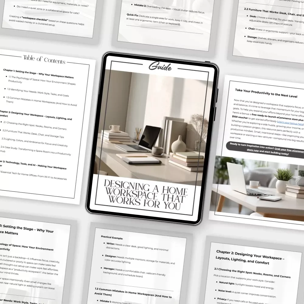 Designing a Home Workspace That Works for You – Digital Guide for How to Create an Area for Working from Home | Home Office Setup, Productivity & Comfort Tips