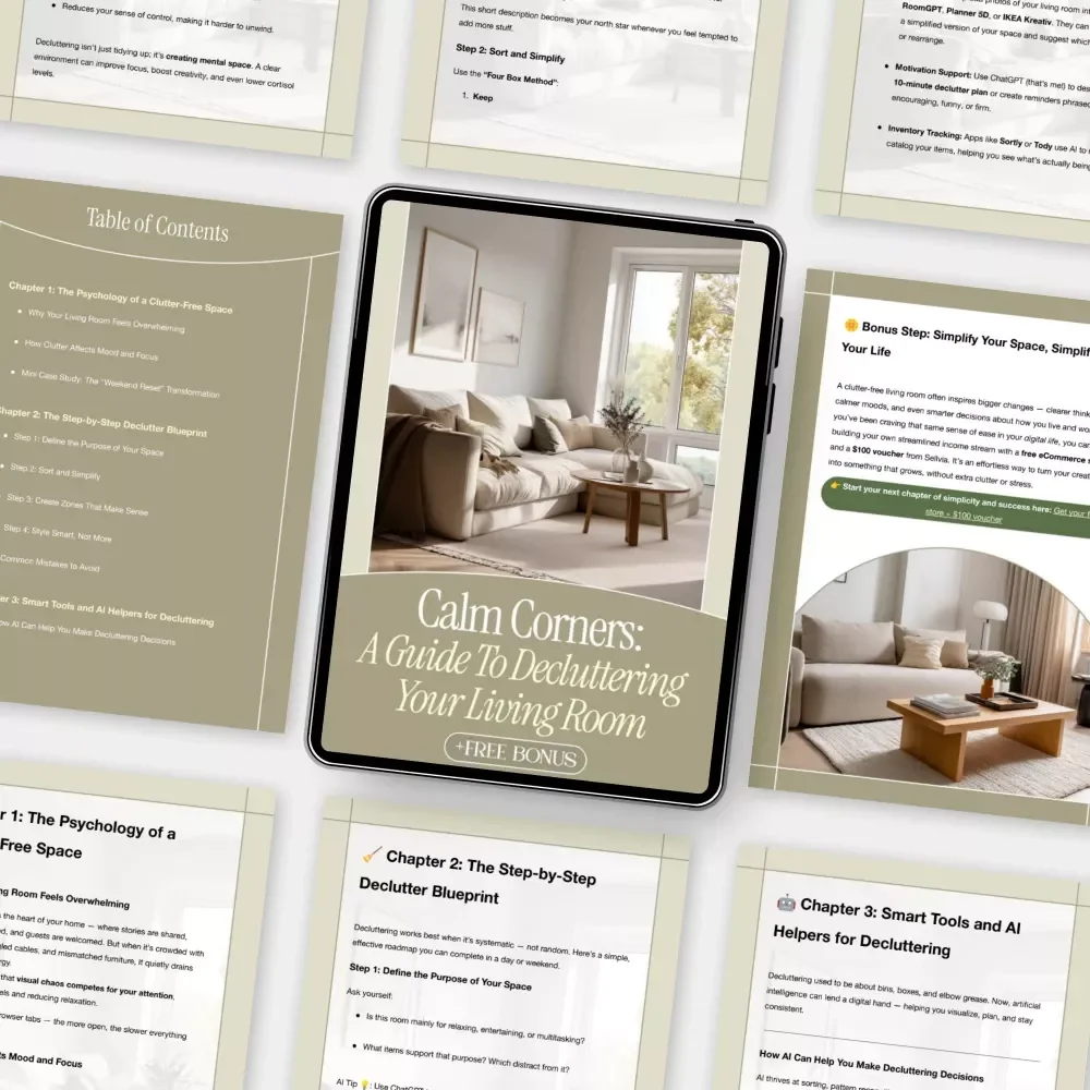 Calm Corners: A Guide to Decluttering Your Living Room | Best Way to Declutter Living Room | Minimalist Home Organization & Mindful Living Digital Download