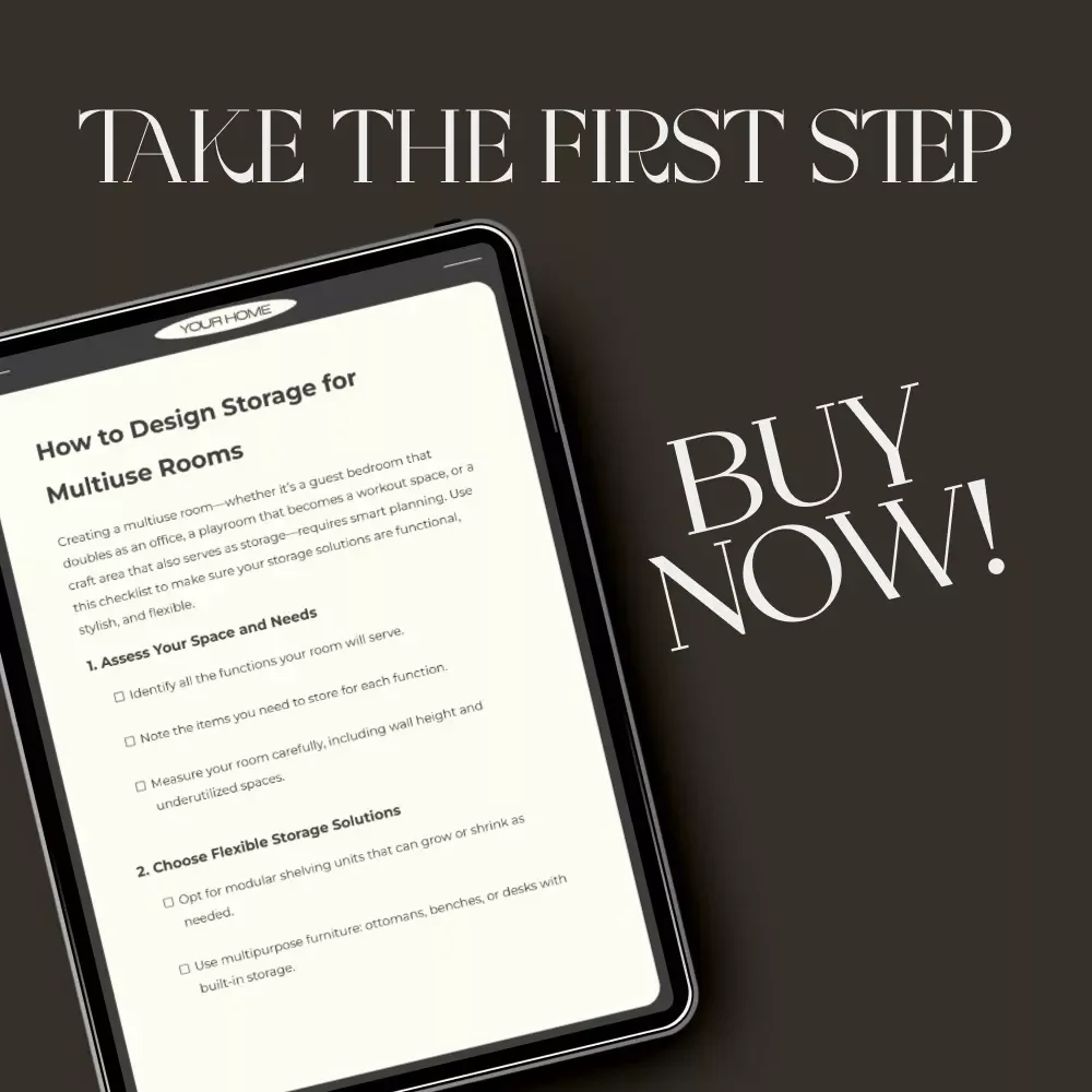 How to Design Storage for Multiuse Rooms Checklist | Smart Home Organization Guide | Digital Download for Flexible, Stylish & Functional Spaces