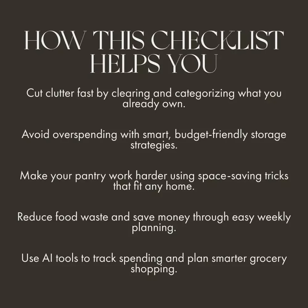 Pantry Perfection Made Affordable | Printable Checklist for How to Organize a Pantry on a Budget | Digital Download for Smart Storage & Home Organization