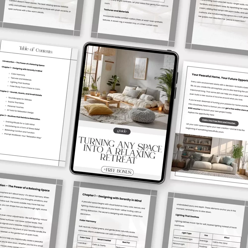 Turning Any Space into a Relaxing Retreat | Digital Guide on How to Create Relaxing Atmosphere at Home, Office, or Studio | Serenity Design eBook for Mindful Living