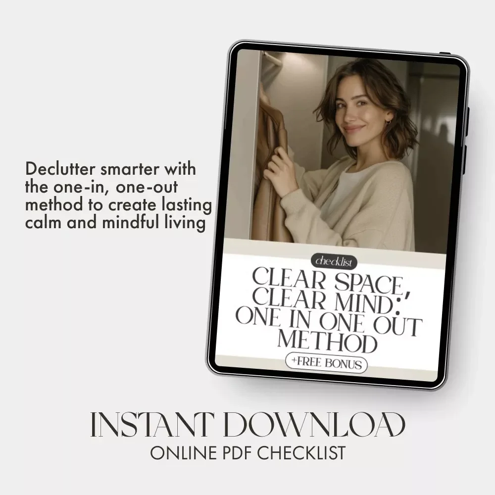 Clear Space, Clear Mind: One In One Out Method | Minimalist Decluttering Checklist | Digital Download for How to Reduce Clutter with One In One Out Method | Home Organization eBook