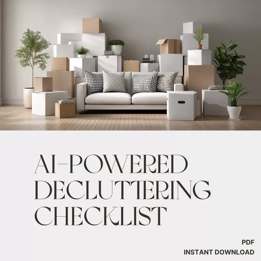 AI-Powered Decluttering Checklist | Digital Download for Smarter Home Organization | How to Use AI for Decluttering Ideas, Minimalist Living & Stress-Free Systems