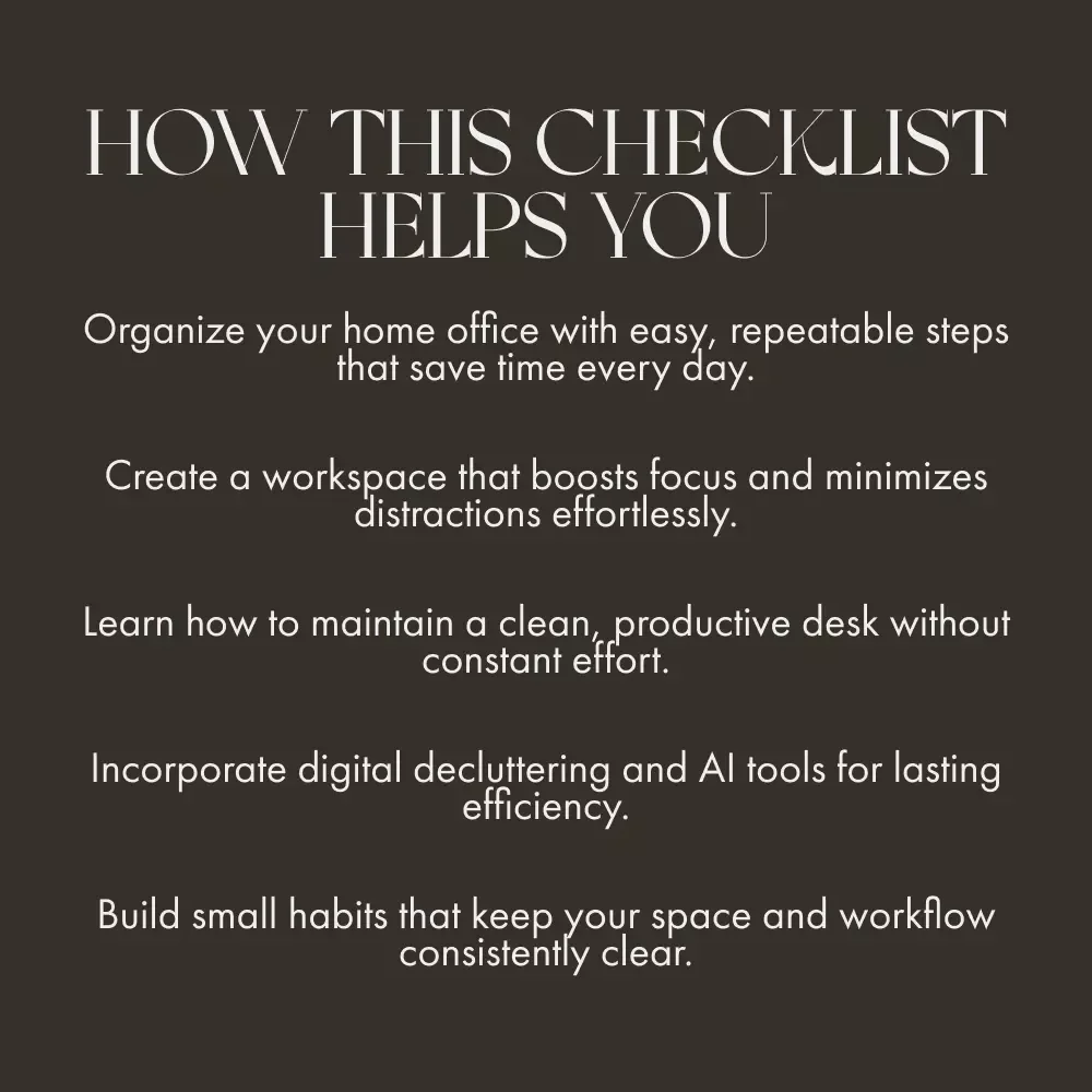The Home Office Organization Checklist | Digital Download Guide for How to Implement Organization for Home Office | Printable Minimalist Workspace Planner