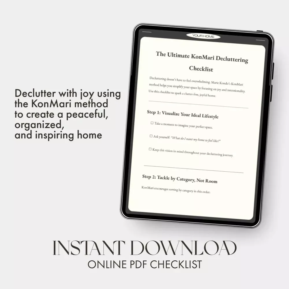 The Ultimate KonMari Decluttering Checklist | Printable Home Organization Guide | Digital Download for Minimalist Living | Best Way to Declutter with KonMari