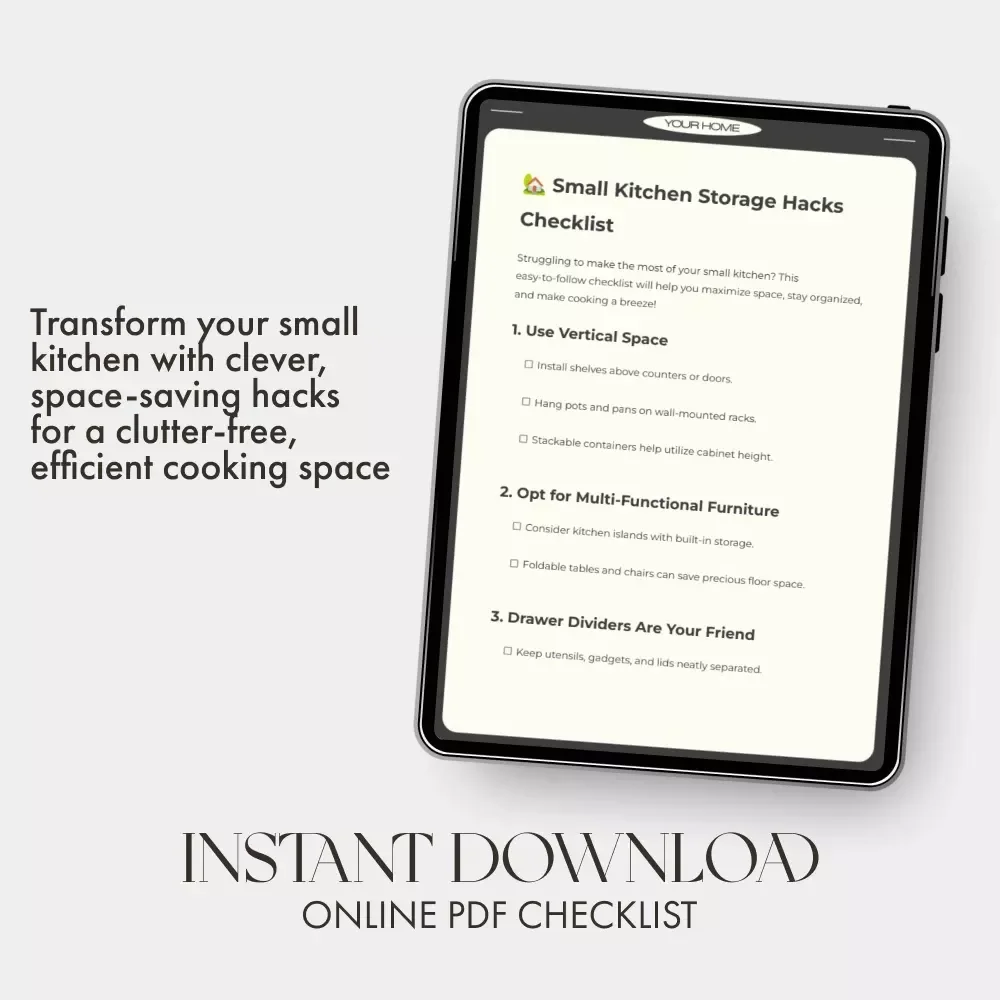 Small Kitchen Storage Hacks Checklist | Digital Download | Space-Saving Organization Guide for Small Kitchens, Apartments & Tiny Homes