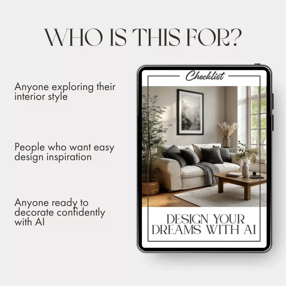 Design Your Dreams with AI – Printable Home Decorating Checklist | Learn How to Use AI to Find Decorating Ideas for Your Specific Style | Digital Download for Interior Inspiration & Mood Board Creation