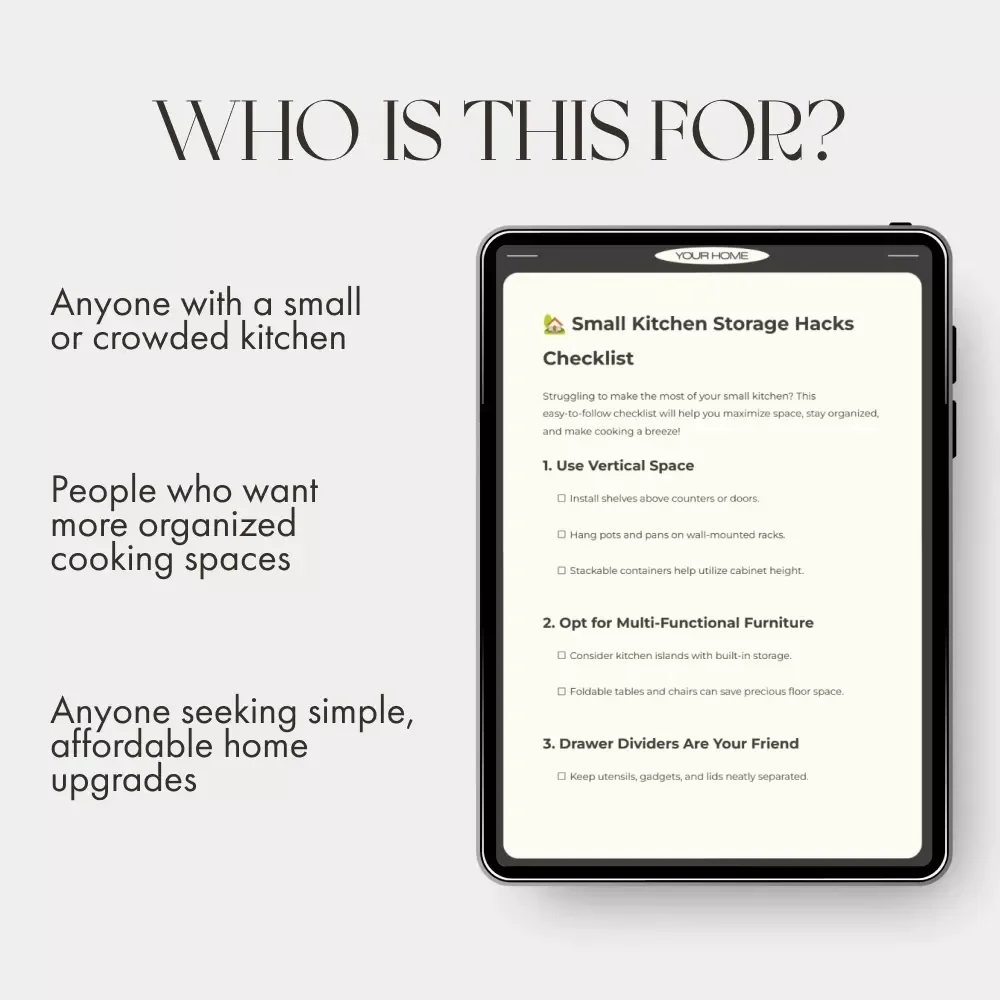 Small Kitchen Storage Hacks Checklist | Digital Download | Space-Saving Organization Guide for Small Kitchens, Apartments & Tiny Homes