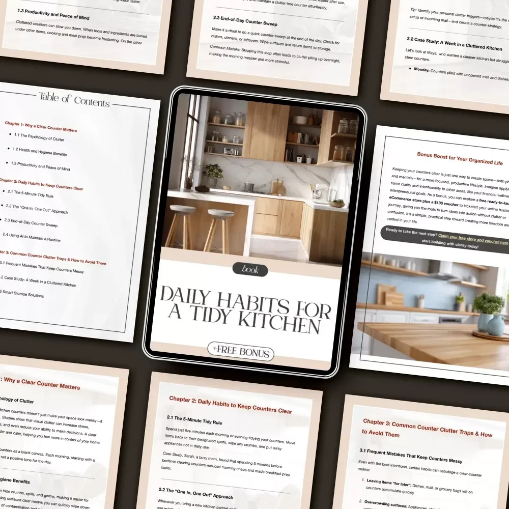 Daily Habits for a Tidy Kitchen | Digital Ebook Guide with Tips for Keeping Counters Clear Daily | Minimalist Home Organization & Clutter-Free Kitchen Routine