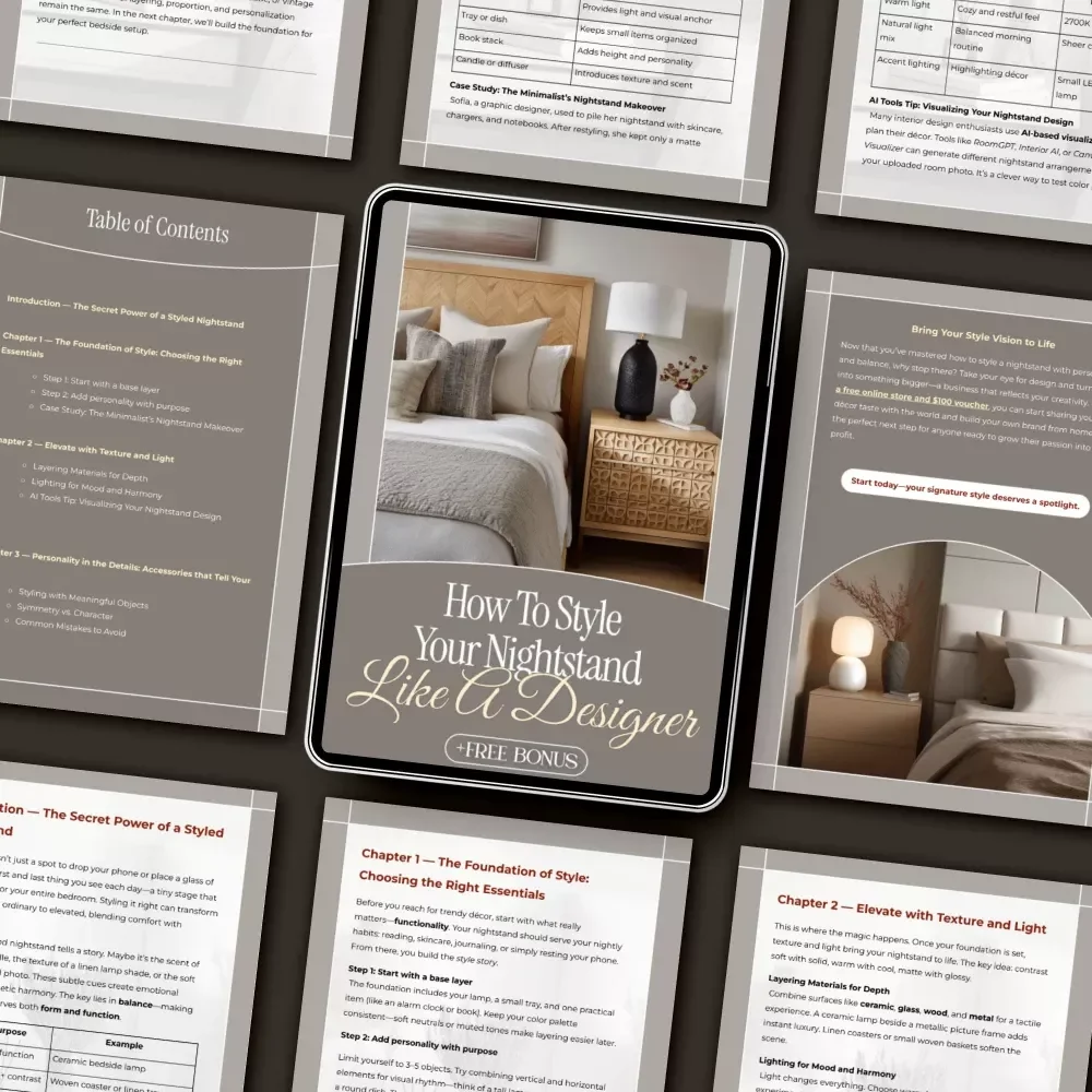How to Style Your Nightstand Like a Designer | Digital Guide for Home Decor Lovers | Learn How to Style a Nightstand Like a Pro | Interior Styling eBook & Checklist