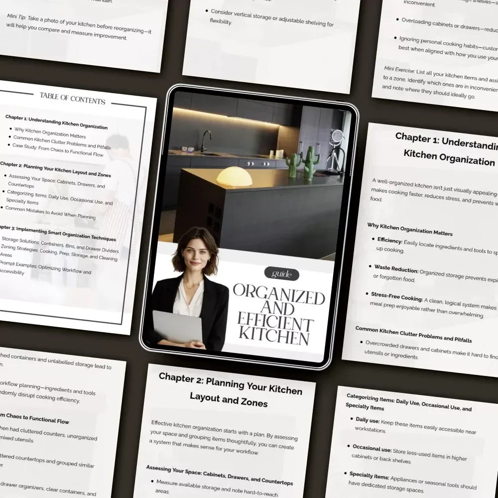 Organized and Efficient Kitchen | Digital Guide for Home Cooks | Tips for Kitchen Organization, Layout Planning & Smart Storage Solutions