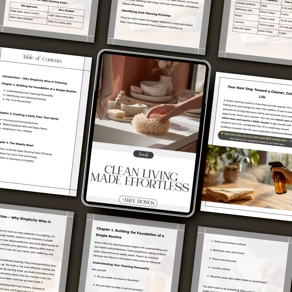 Clean Living Made Effortless | Simple Cleaning Routine eBook | Digital Download Guide for How to Set Up a Simple Cleaning Routine, Daily Flow, and Stress-Free Home Care