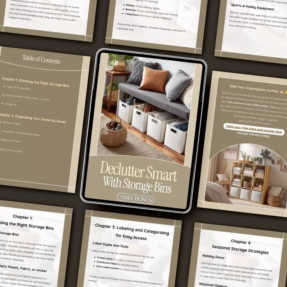 Declutter Smart with Storage Bins | How to Use Storage Bins to Reduce Clutter | Digital eBook Guide for Home Organization, AI-Powered Storage Tips & Decluttering Checklist