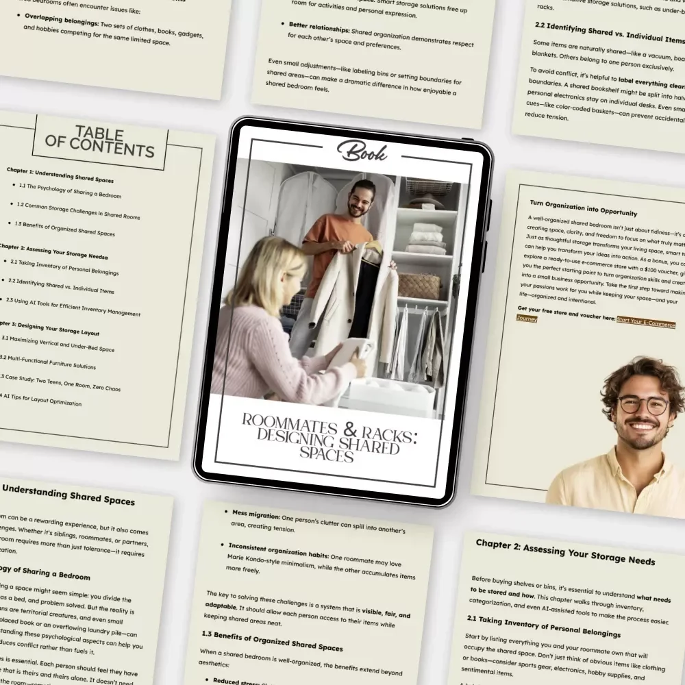 Roommates & Racks: Designing Shared Spaces | eBook for How to Arrange Storage in Shared Bedrooms | Digital Download Guide for Smart, Stylish, and Organized Shared Rooms