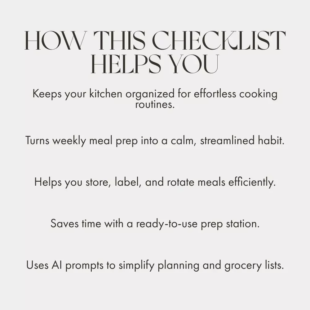 The Smart Cook’s Meal Prep Checklist | Printable Kitchen Organization Guide | Digital Download for How to Create a Weekly Meal Prep Station