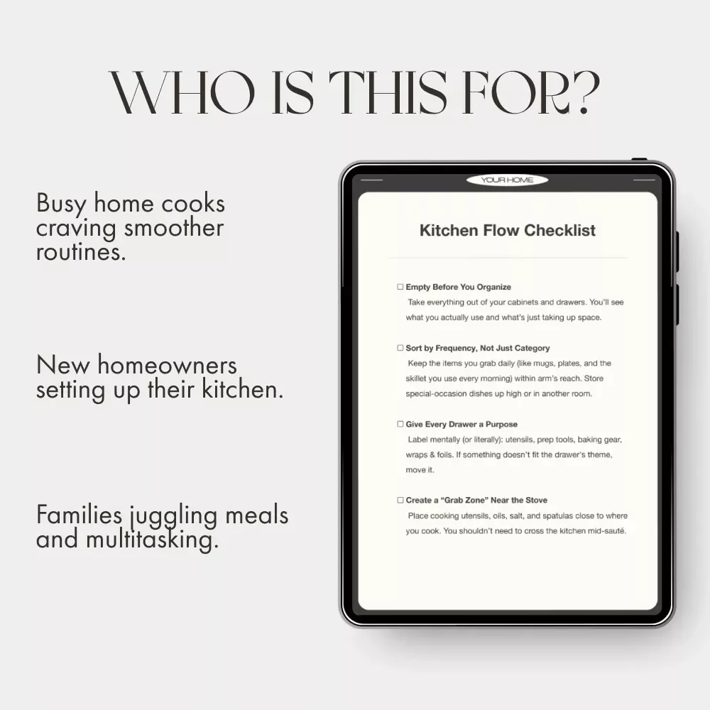 Kitchen Flow Checklist | Digital Download for Organizing Kitchen for Easy Access | Printable Home Organization Guide