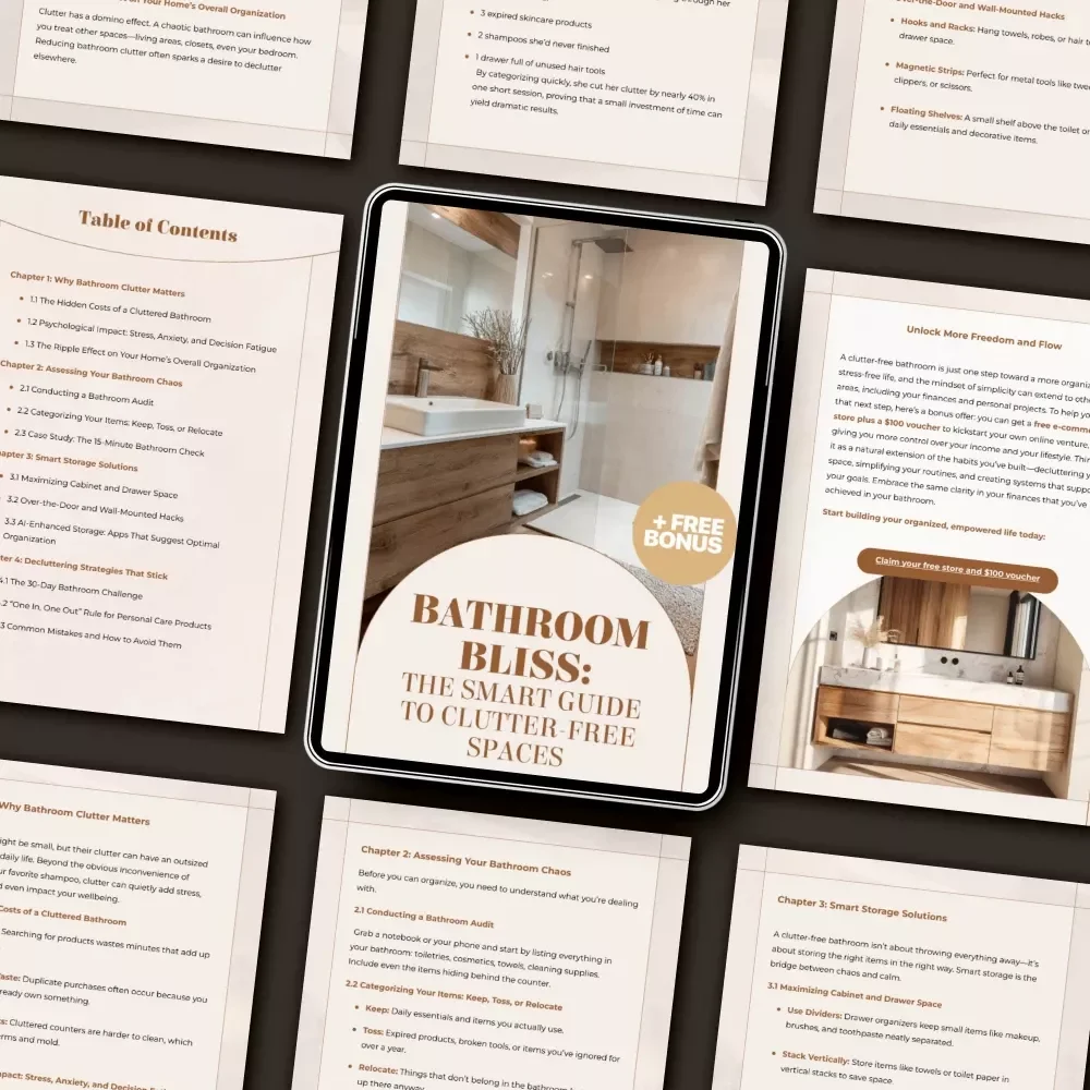 Bathroom Bliss: The Smart Guide to Clutter-Free Spaces | Digital Ebook for Home Organization | Best Way to Reduce Clutter in Bathroom | Minimalist Living & Smart Storage Solutions