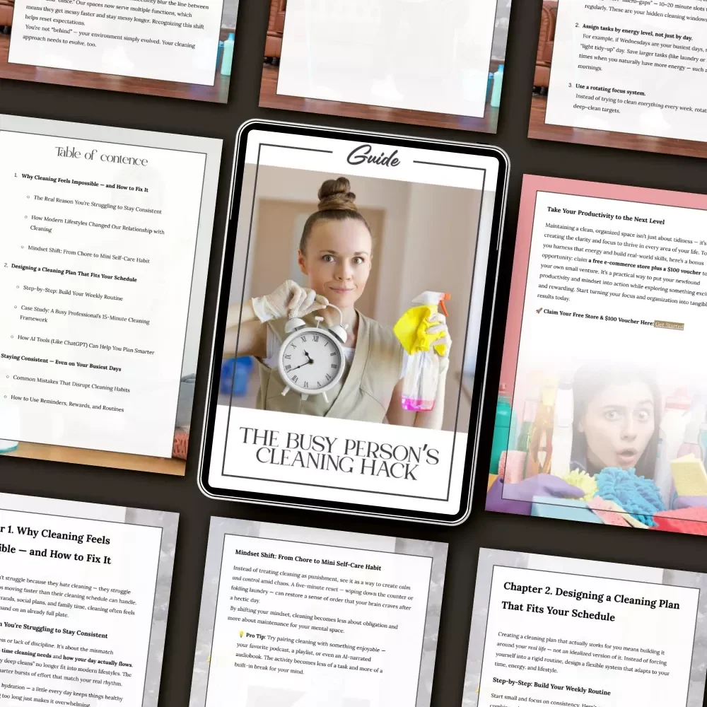 The Busy Person’s Cleaning Hack | Digital Guide for How to Plan Cleaning Around Busy Schedule | Time-Saving Cleaning Routine eBook for Professionals & Parents