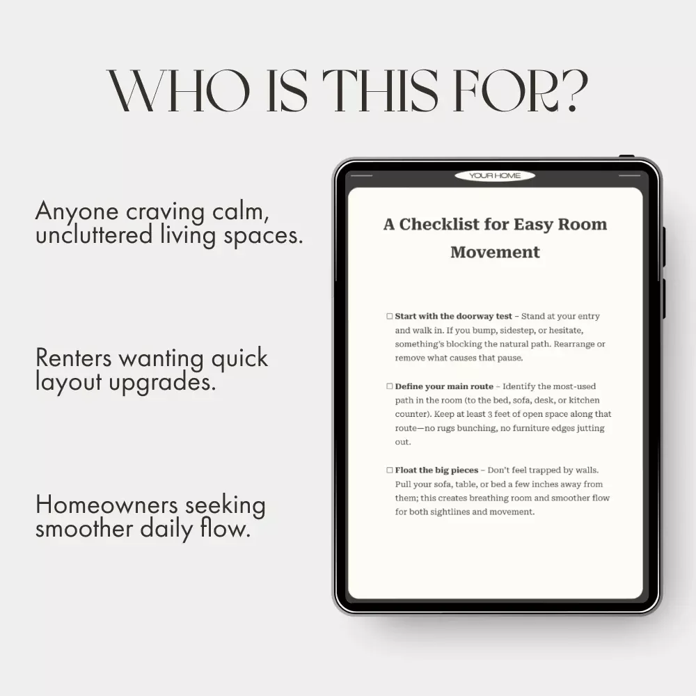 A Checklist for Easy Room Movement | Home Flow Tips | Digital Download for Smooth Room Layout & Feng Shui Balance | Printable Guide for Interior Design & Decluttering