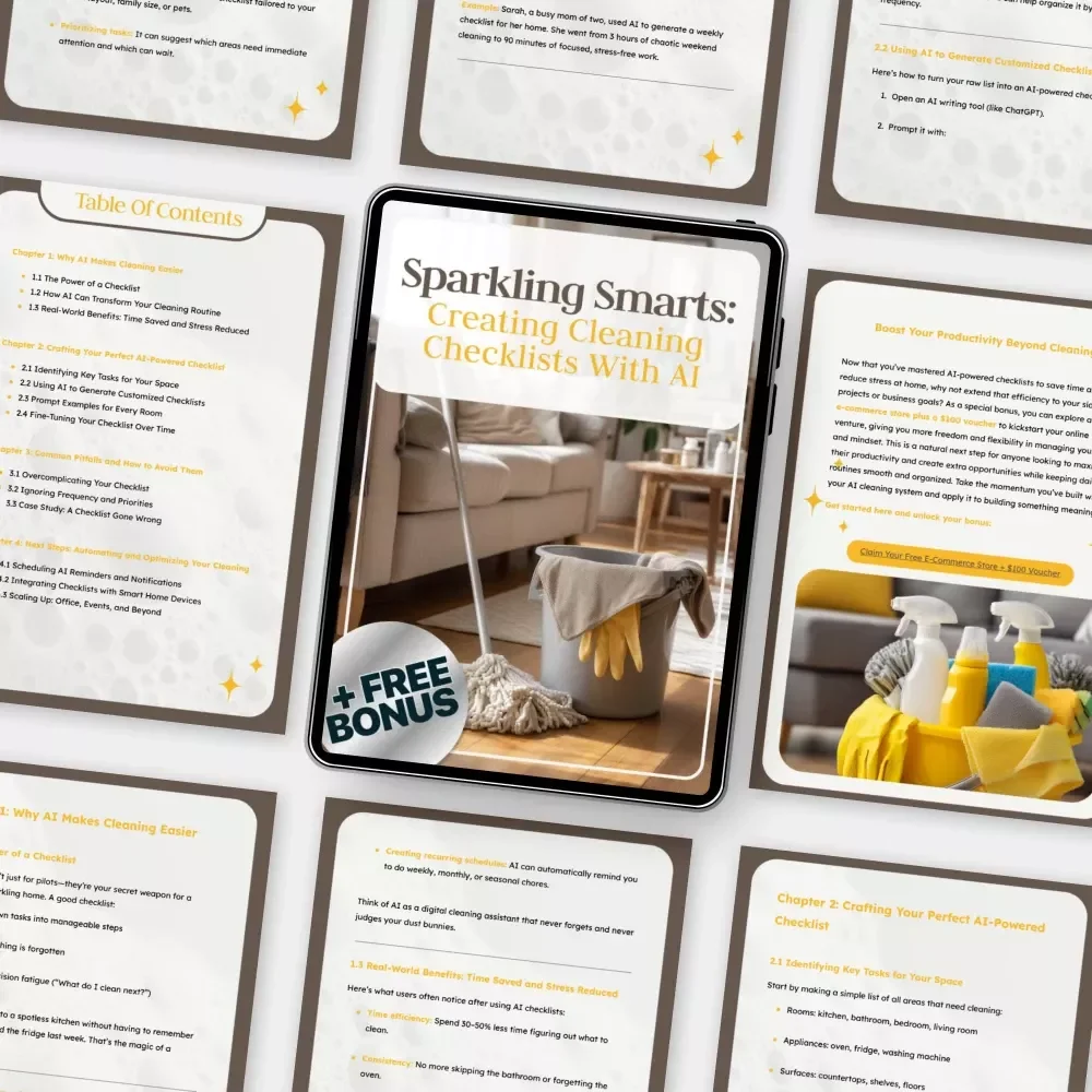 Sparkling Smarts: Creating Cleaning Checklists with AI | Digital Guide on How to Create Cleaning Checklists with AI | Smart Home & Productivity eBook for Organized Living
