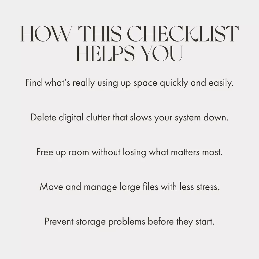 What to Do When Your Storage Is Full – Digital Checklist for Decluttering Devices, Freeing Up Space & Managing Storage Smartly | Printable + Downloadable Guide
