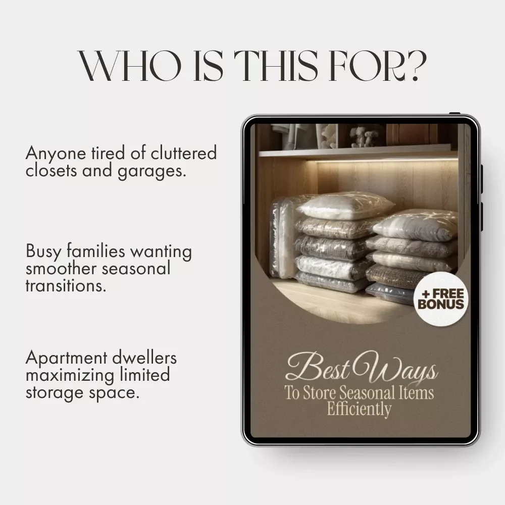 Best Ways to Store Seasonal Items Efficiently Checklist | Digital Download Home Organization Guide | Decluttering, Storage, and Space-Saving Tips