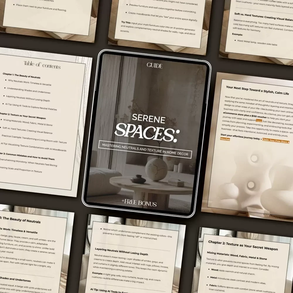 Serene Spaces: Mastering Neutrals and Texture in Home Decor | Digital Guide for How to Decorate with Neutral Colors and Texture | Minimalist Interior Design eBook
