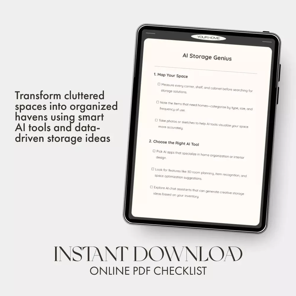 AI Storage Genius Checklist | Digital Download | Smart Home Organization Guide | Learn how to use AI to suggest storage solutions