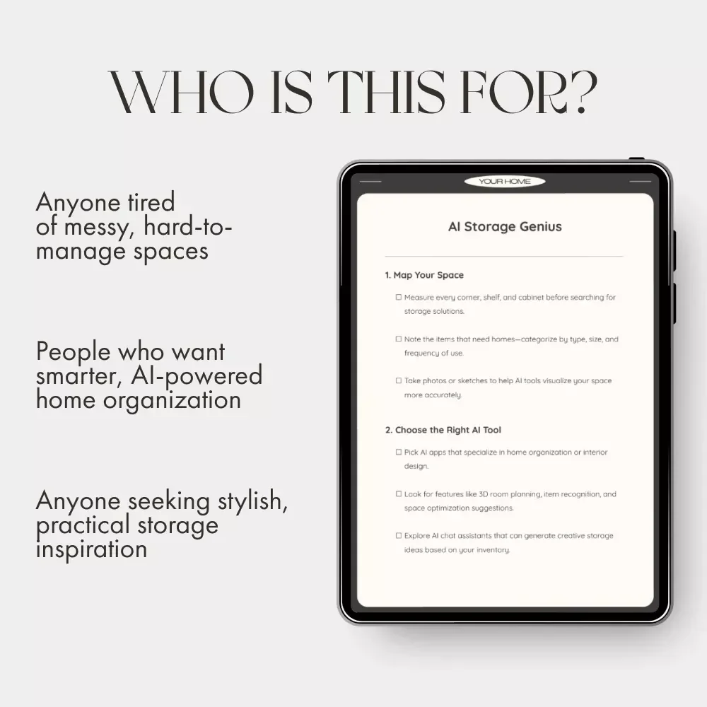 AI Storage Genius Checklist | Digital Download | Smart Home Organization Guide | Learn how to use AI to suggest storage solutions