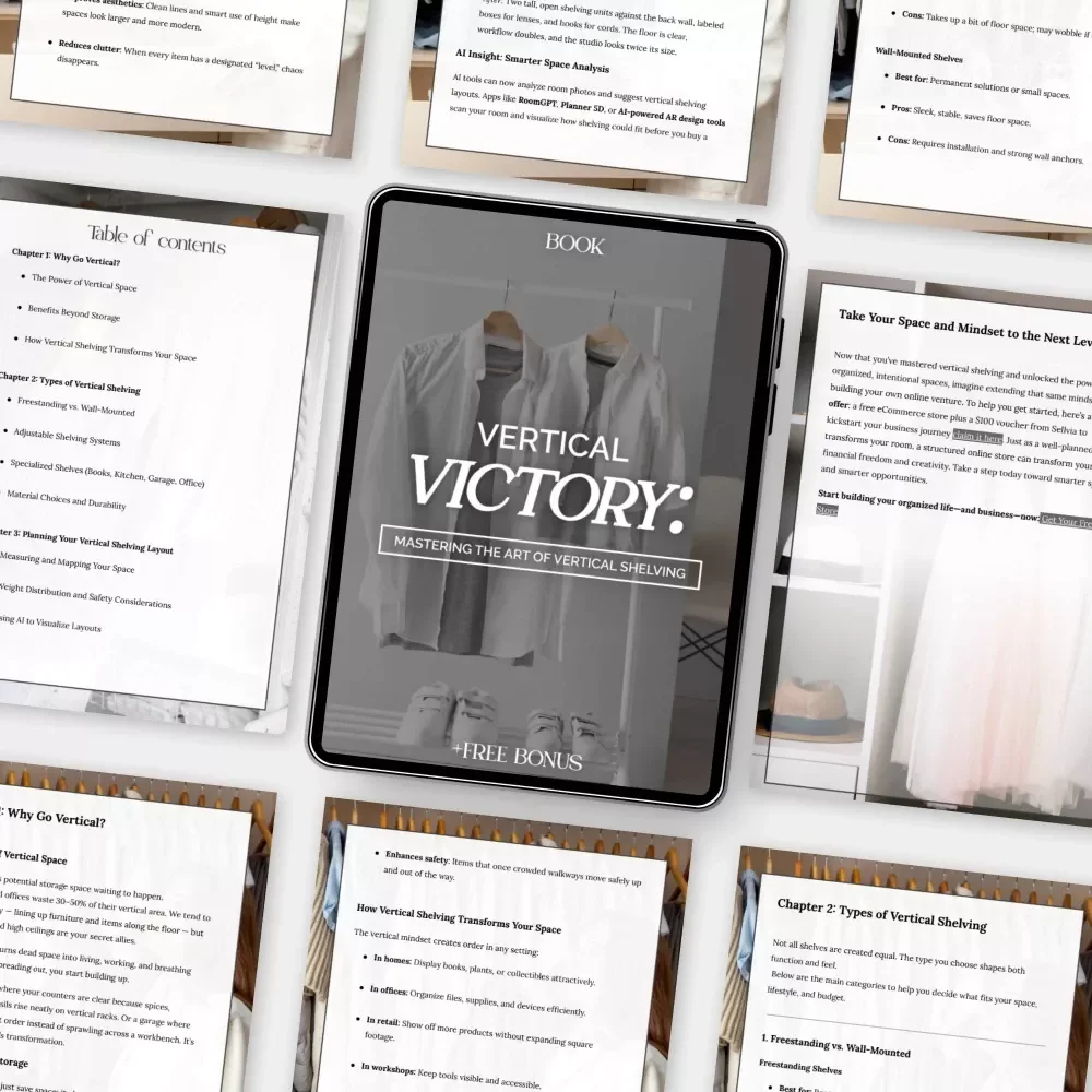 Vertical Victory: Mastering the Art of Vertical Shelving | How to Use Vertical Shelving eBook for Smart Home & Office Organization | Digital Download Guide