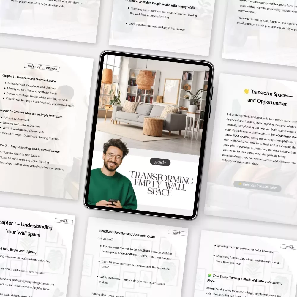 Transforming Empty Wall Space | Modern Home Decor Guide for Creative Wall Design | Digital Download eBook for Interior Styling, AI Wall Planning & What to Do with Empty Wall Space