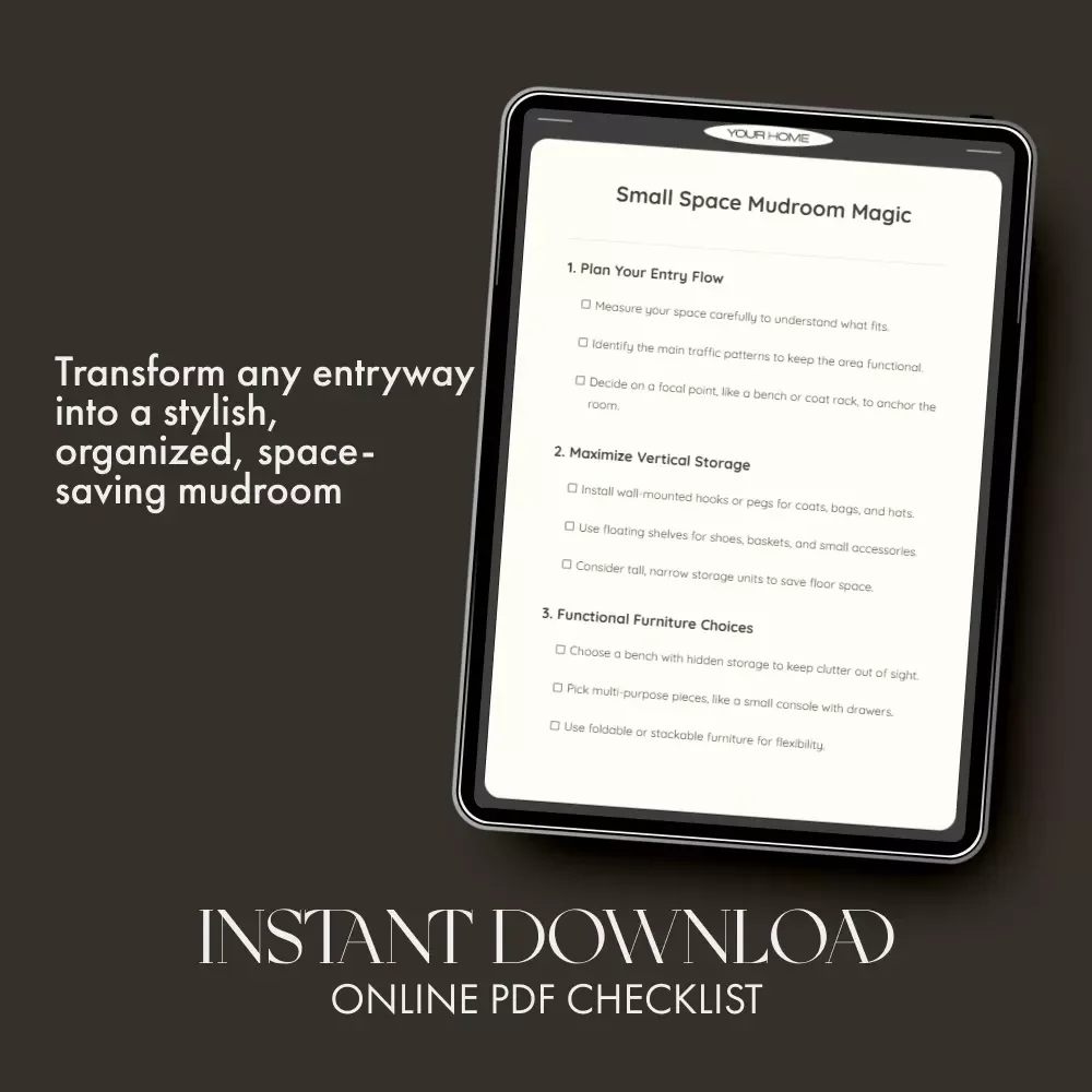 Small Space Mudroom Magic | Printable Checklist for Entryway Organization | How to Create a Mudroom in a Small Space | Digital Download Home Guide