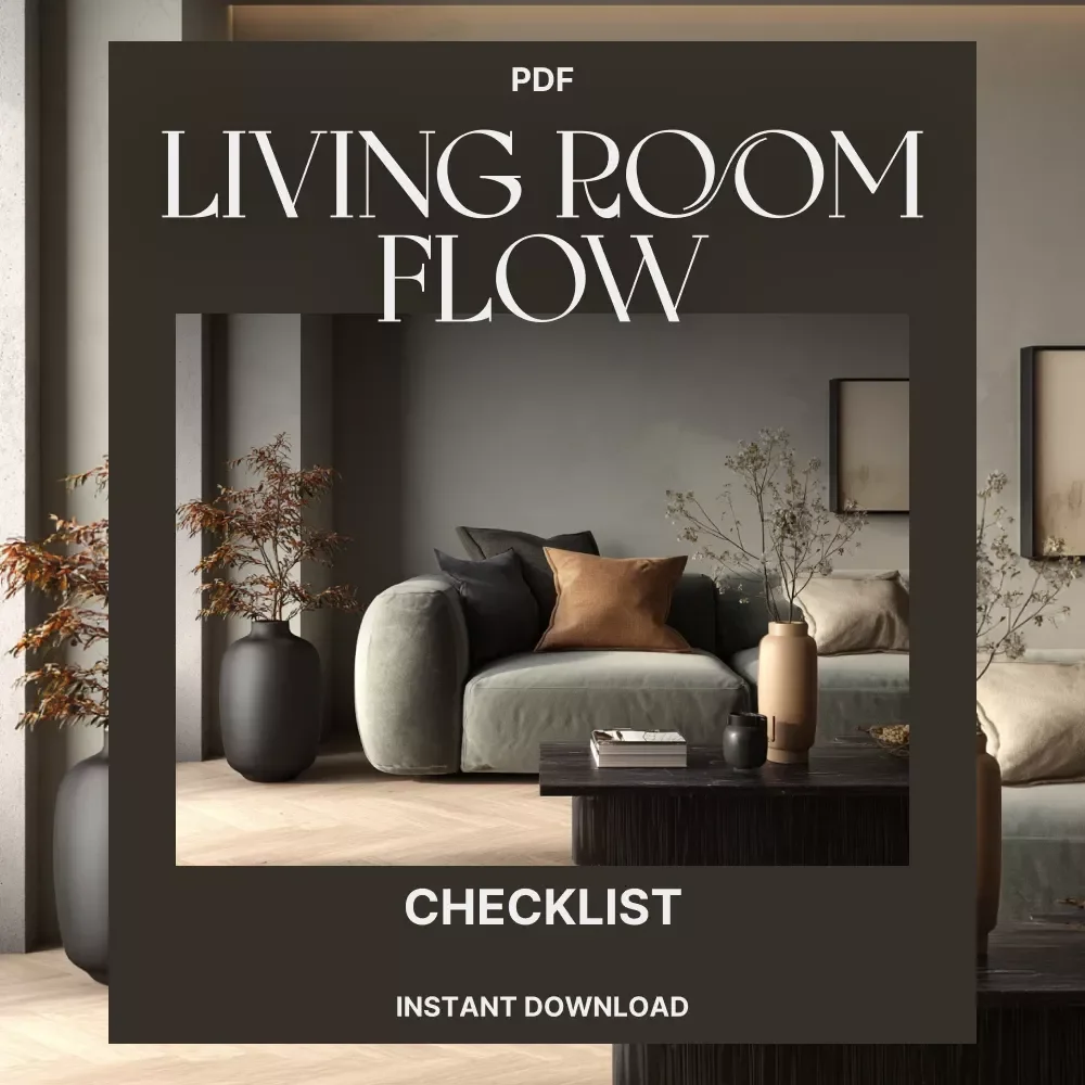 Living Room Flow Checklist | Digital Home Styling Guide | How to Arrange a Living Room for Flow | Interior Design Layout Tips Printable Download