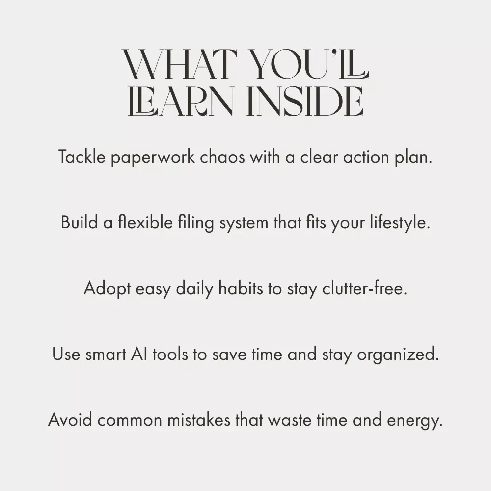 How to Conquer Your Paperwork Piles | Declutter & Organize Your Desk | Digital eBook Guide on what to do when paperwork piles up | Printable Productivity Resource