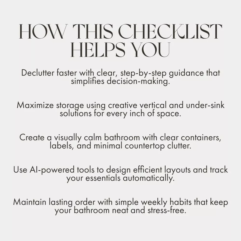 Small Bathroom Organization Checklist | Printable Digital Download | How to Organize a Small Bathroom Efficiently | Minimalist Bathroom Decluttering Guide for Small Spaces