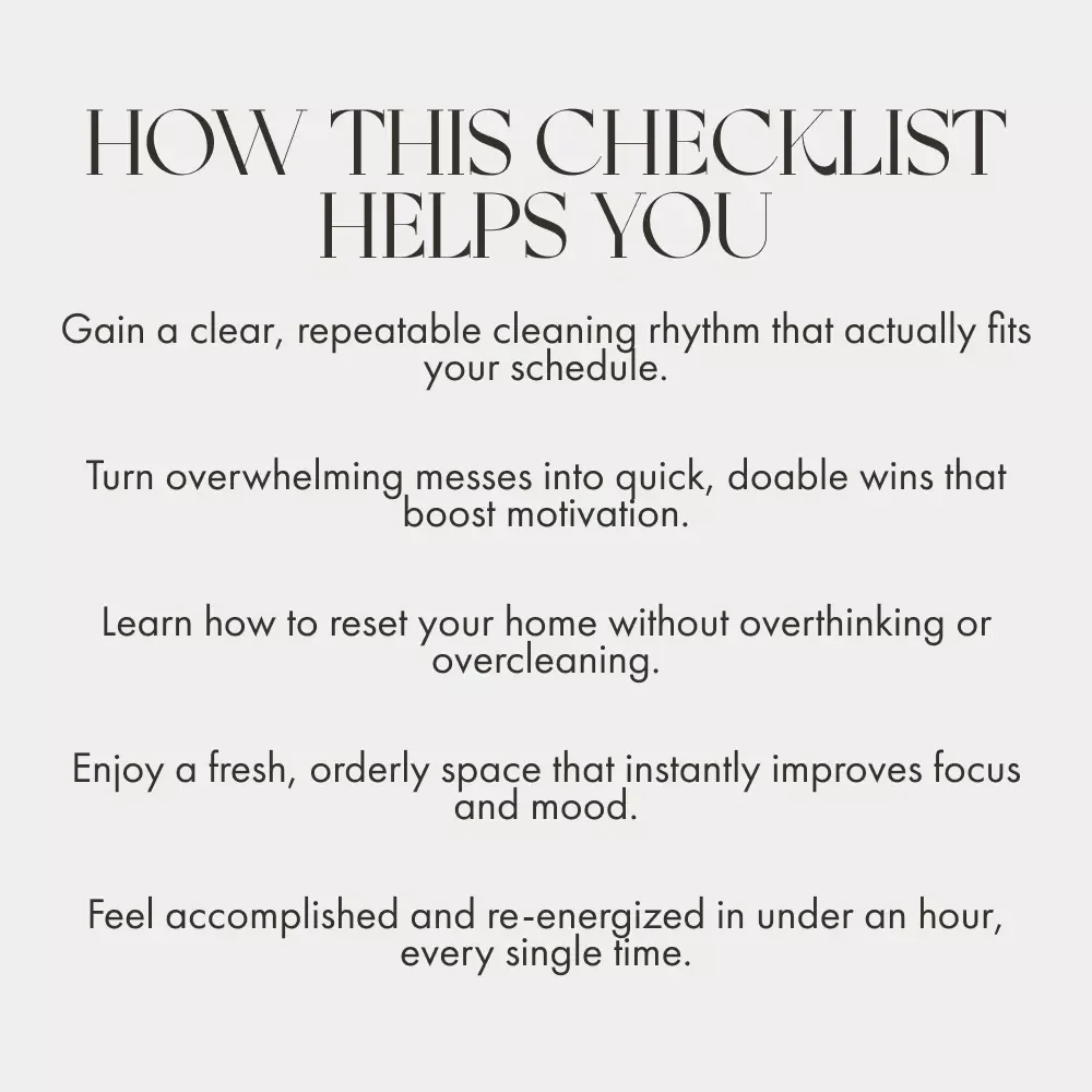 The 60-Minute Home Reset Checklist | How to Clean Your House in Under an Hour | Printable Digital Cleaning Guide