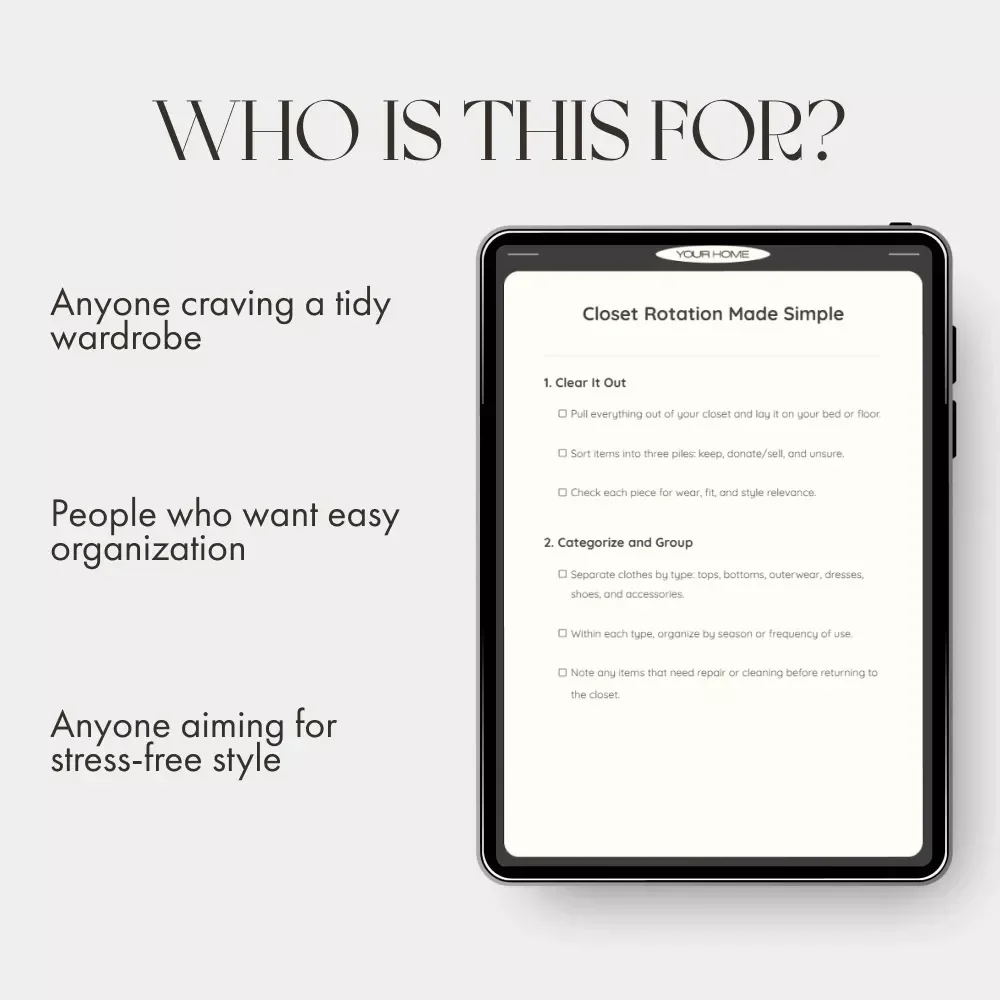 Closet Rotation Made Simple | Printable Checklist for Wardrobe Organization | Digital Download Guide with Tips for Closet Rotation & Seasonal Clothing Management