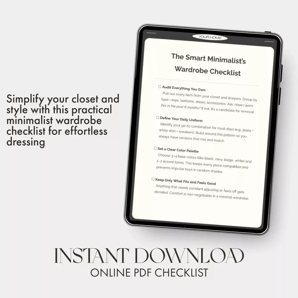 The Smart Minimalist’s Wardrobe Checklist | Digital Download Guide for Capsule Wardrobe, Closet Declutter & Sustainable Fashion Organization