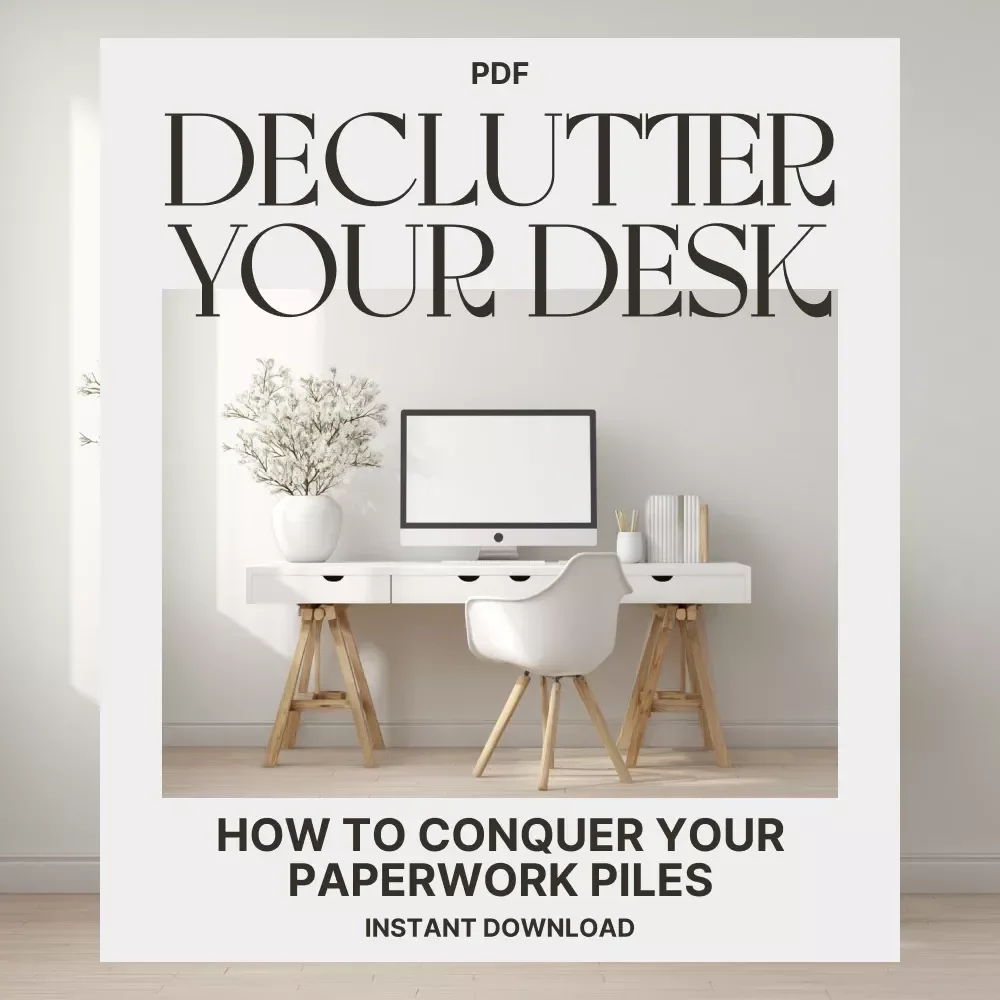How to Conquer Your Paperwork Piles | Declutter & Organize Your Desk | Digital eBook Guide on what to do when paperwork piles up | Printable Productivity Resource
