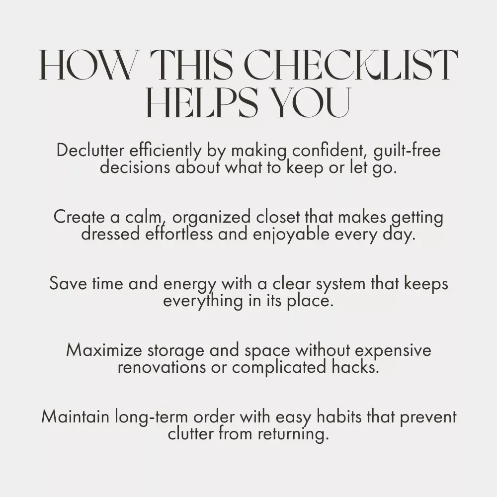 Ultimate Checklist: How to Organize Your Closet | Digital Download Guide for Decluttering, Organizing, and Maximizing Closet Space | Printable Minimalist Home Organization Checklist