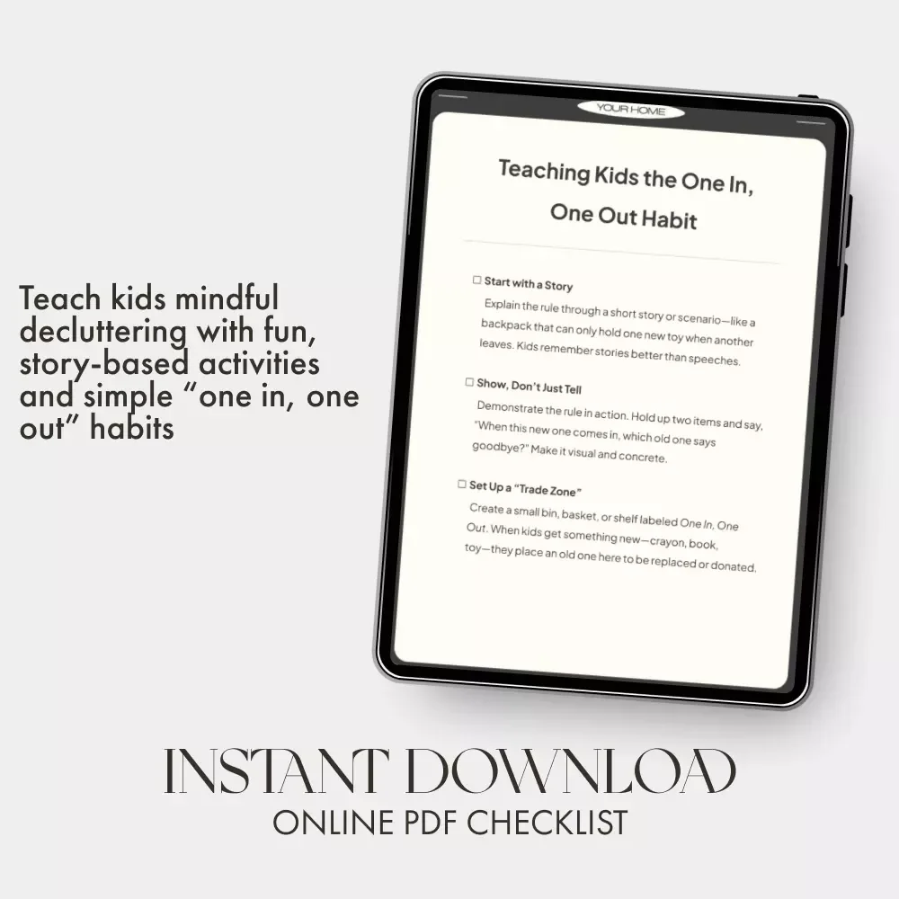 Teaching Kids the One In, One Out Habit | Printable Digital Guide for Parents, Teachers & Homeschool | Minimalist Habits for Children | Classroom Organization eBook