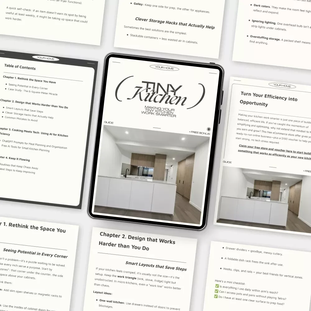 Making Your Tiny Kitchen Work Smarter | Small Kitchen Efficiency Guide | How to Make a Small Kitchen Efficient | Digital Download for Space-Saving Kitchen Ideas