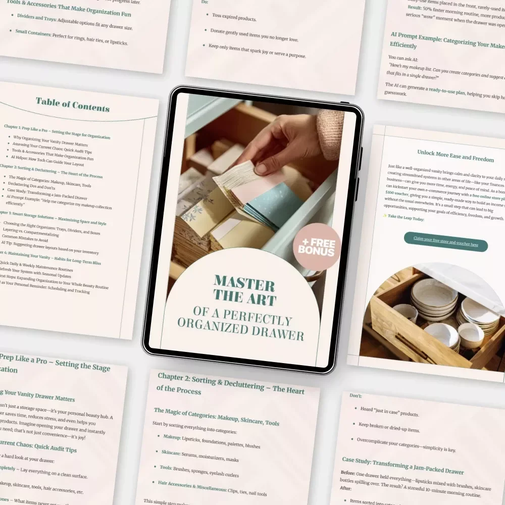Master the Art of a Perfectly Organized Drawer | Digital Guide for Vanity Lovers | How to Organize a Vanity Drawer | Decluttering & Storage Solutions eBook for Makeup and Skincare Enthusiasts