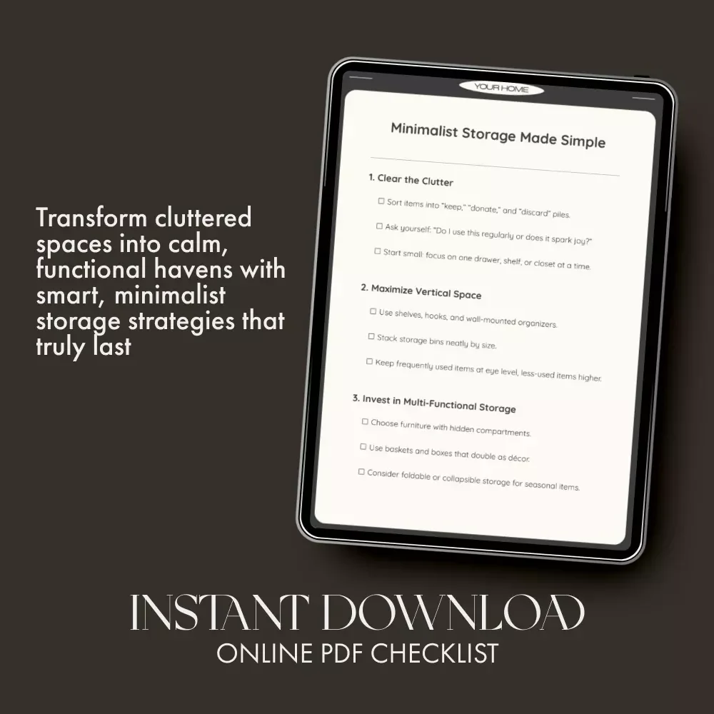 Minimalist Storage Made Simple | Printable Checklist for Home Organization | Digital Download Guide on How to Create a Minimalist Storage System