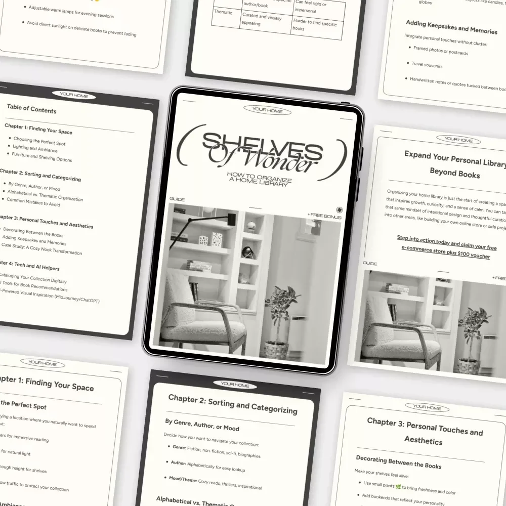 Shelves of Wonder | How to Organize a Home Library | Digital Guide for Book Lovers, Cozy Reading Corners & AI Tools for Book Organization